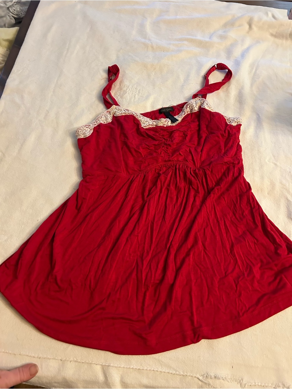 Women's Red Lace-Trim Camisole Tank with Adjustable Straps y2k layering